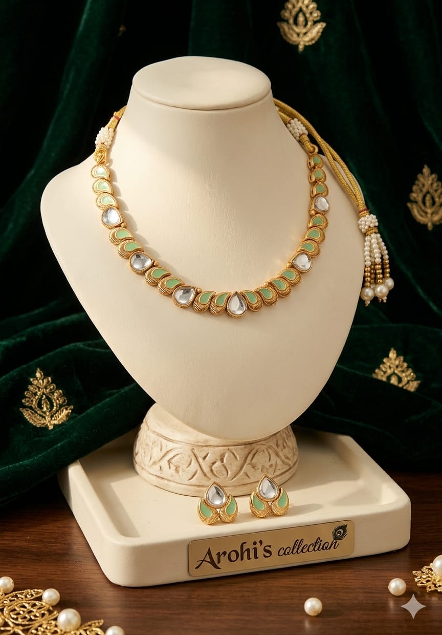 Kundan set with Mint Meenakari touch