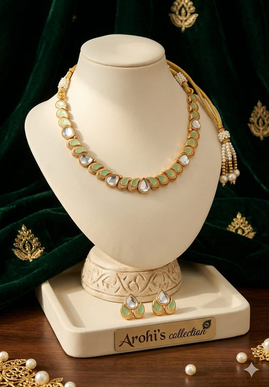 Kundan set with Mint Meenakari touch