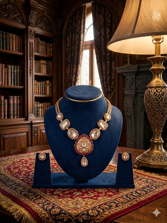 The Imperial Heritage Suite- Handcrafted Polki & Ruby Necklace Set