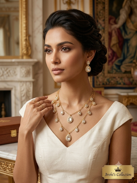 Kailashi -Regal Dual-Layered Moissanite Pear-Drop Necklace