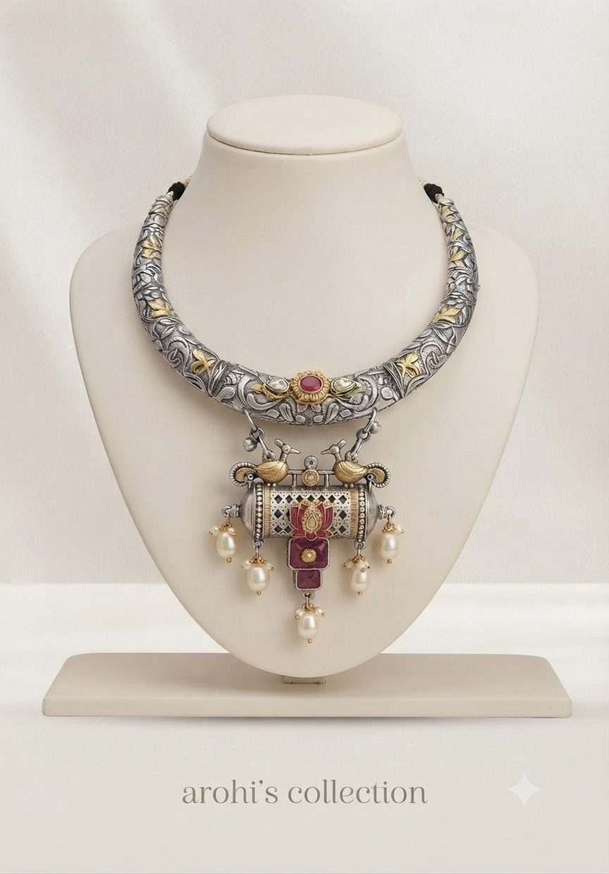 Oxidised set with Kundan intricacy