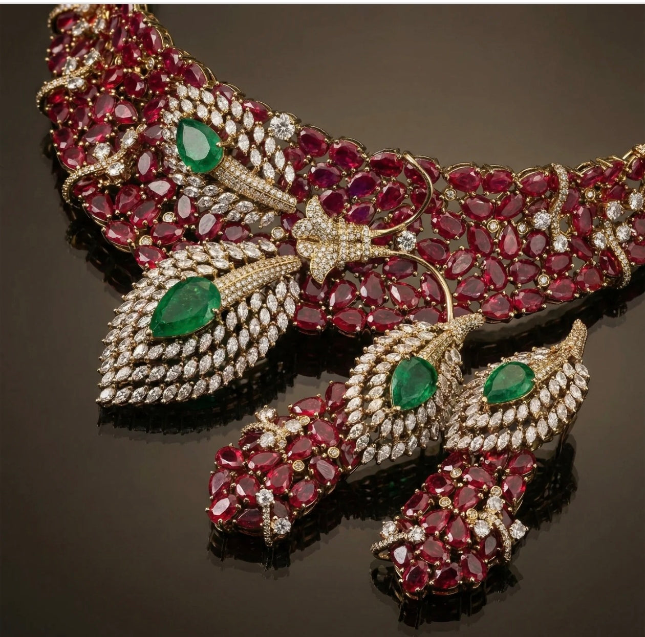 Inayat - Combo of Rich Rubi and Emerald Colored Doublets Statement Set