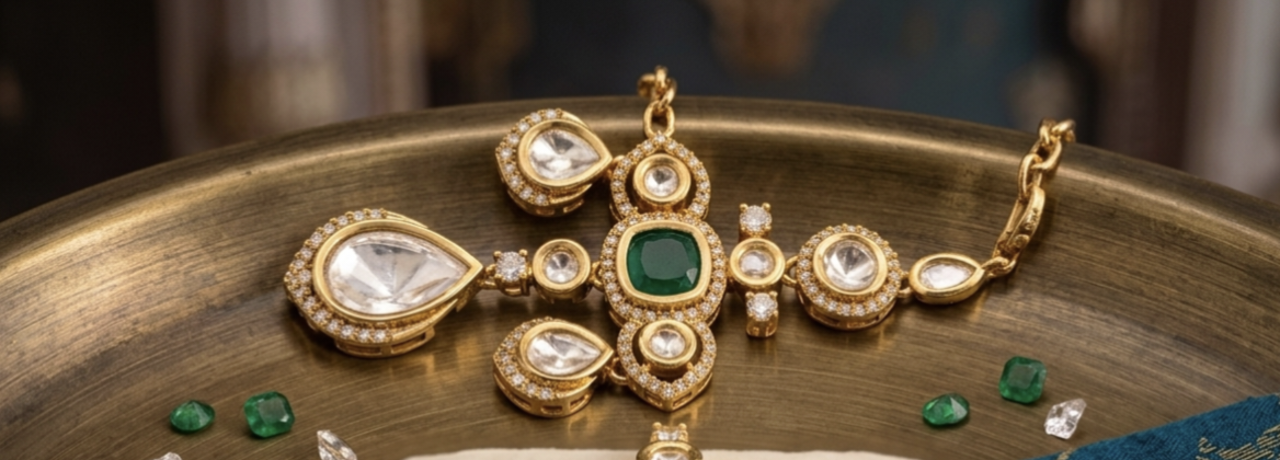 The Empress Collection: Handcrafted Polki & Emerald Bridal Set