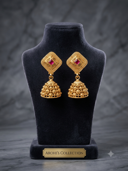 Ruby Stone Rhombus Matte Gold Finish Mala