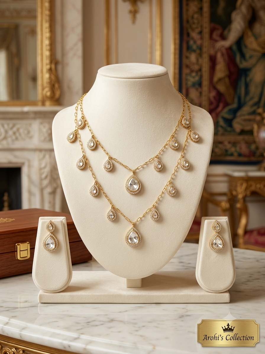 Kailashi -Regal Dual-Layered Moissanite Pear-Drop Necklace