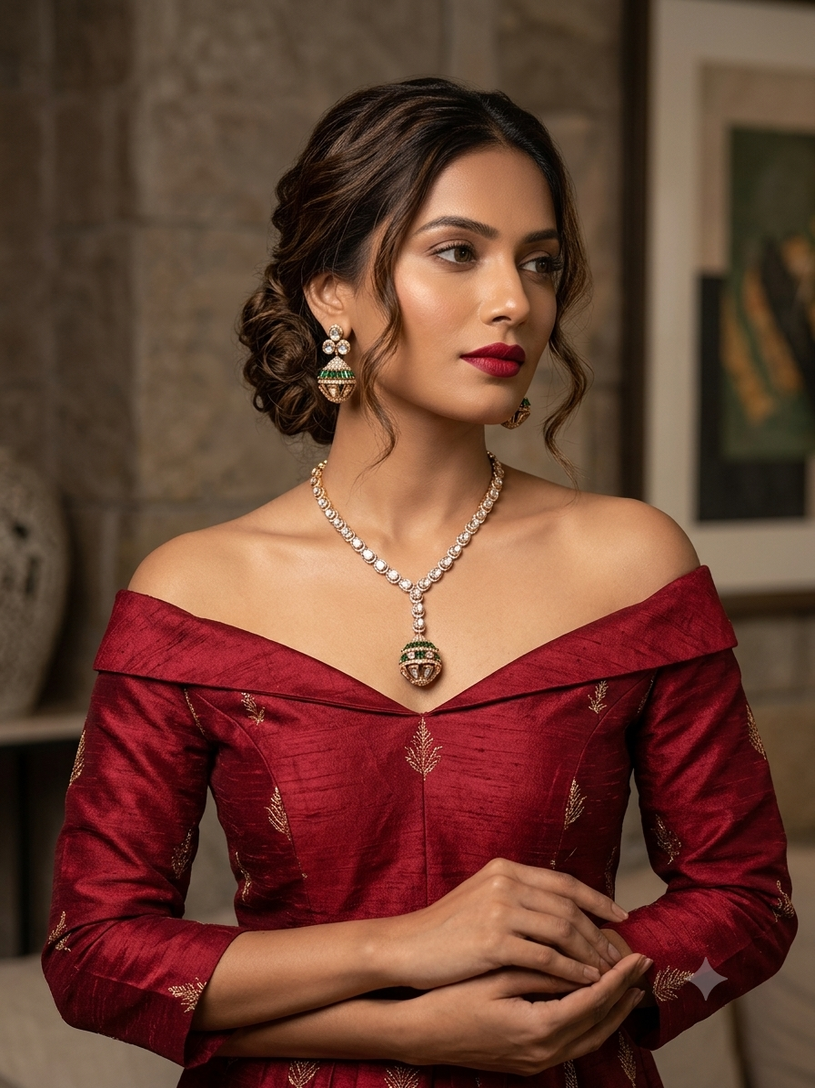 Victor -Emerald & Polki Lantern Y-Necklace Set