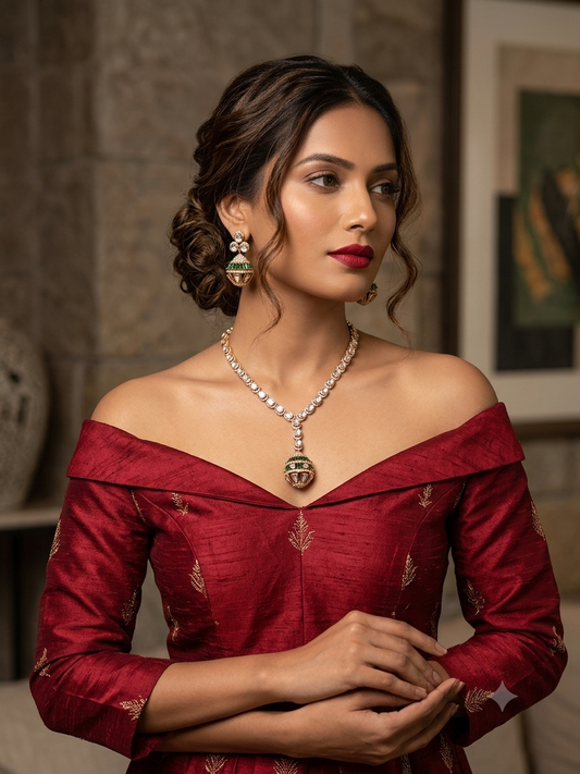 Victor -Emerald & Polki Lantern Y-Necklace Set