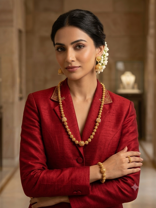 Regal Pearl & Motifs Rani Haar with Antique Jhumkas