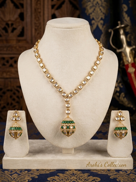 Victor -Emerald & Polki Lantern Y-Necklace Set