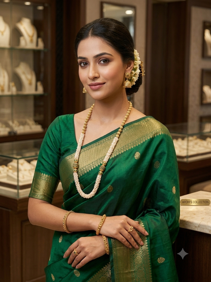 Regal Pearl & Rubi Colored Motifs Rani Haar with Antique Jhumkas
