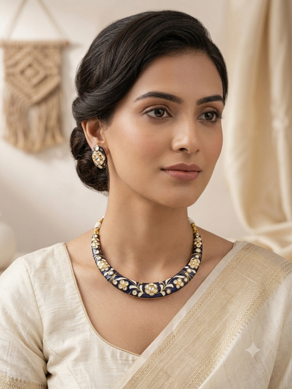 Royal Navy Blue Meenakari Hasli Choker Set